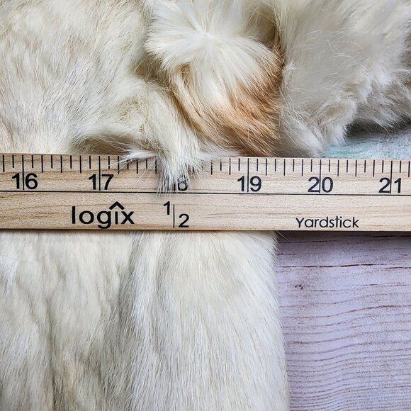 Vintage Elan Rabbit Fur Jacket Beige & Camel Striped Pattern Warm Soft Small S - Picture 14 of 15